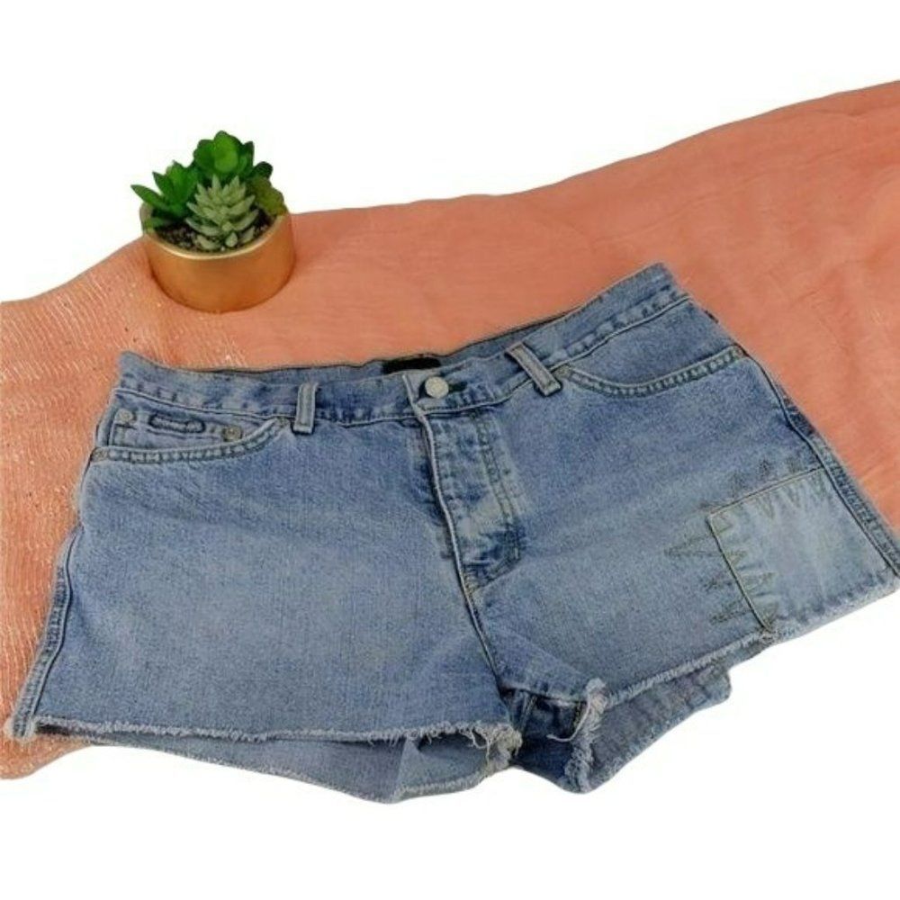 Tommy Jeans Jean Shorts Button Fly Cut Off Distressed Patchwork Size 11